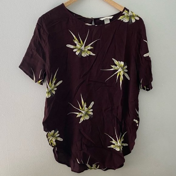 CLOSING SALE Maroon Floral H&M Top - Picture 1 of 7